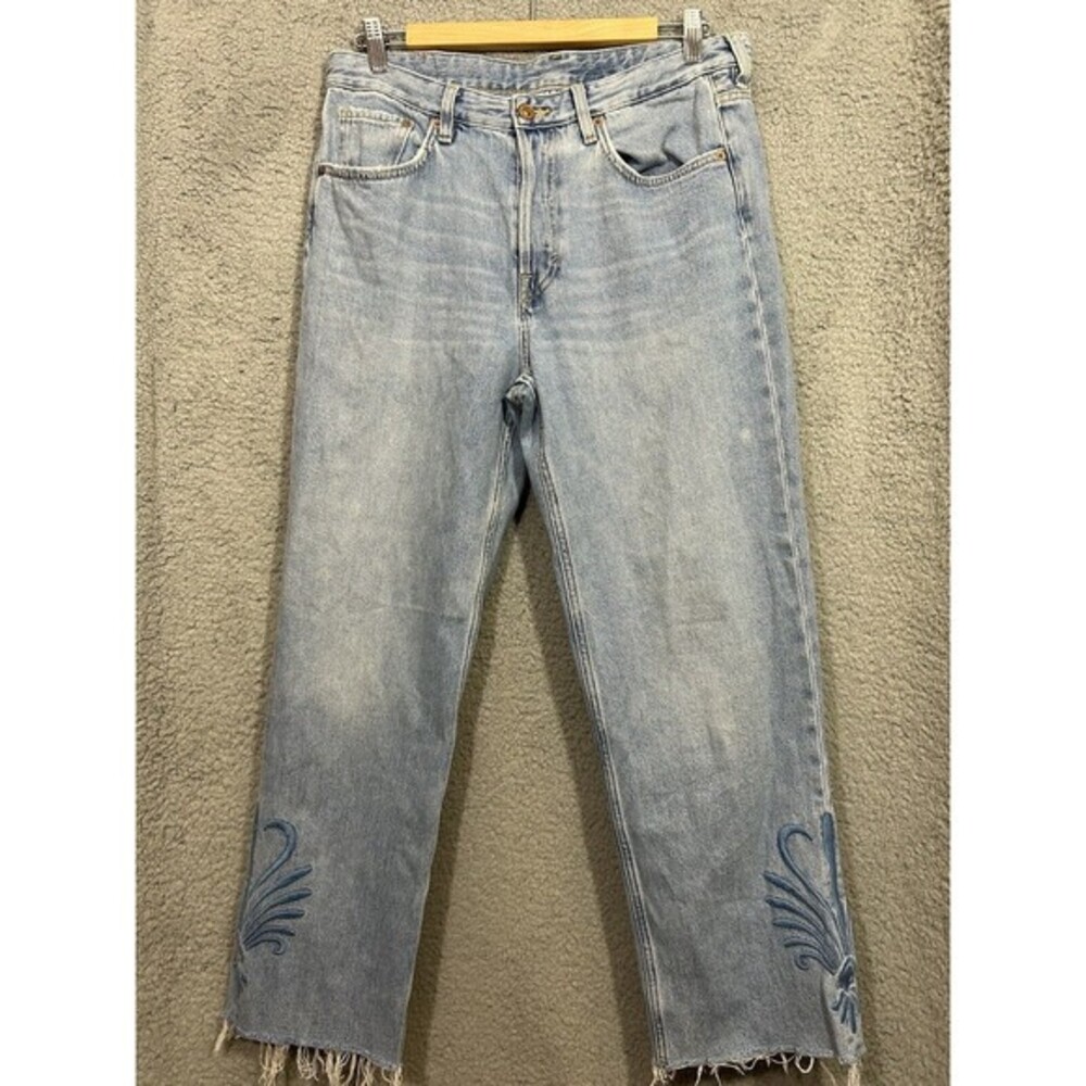 &denim Size 31 Straight Fit High Waist Embroidered Jeans